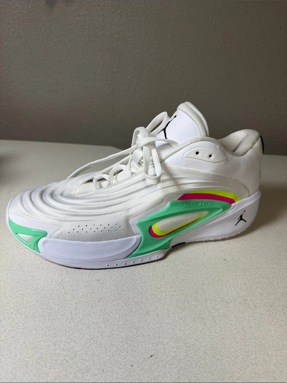 Nike White Sneakers with Mint Green and Neon Pink Accents